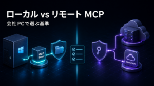 ローカルMCPとリモートMCPを比較し、会社PCで選ぶ基準を示す図解