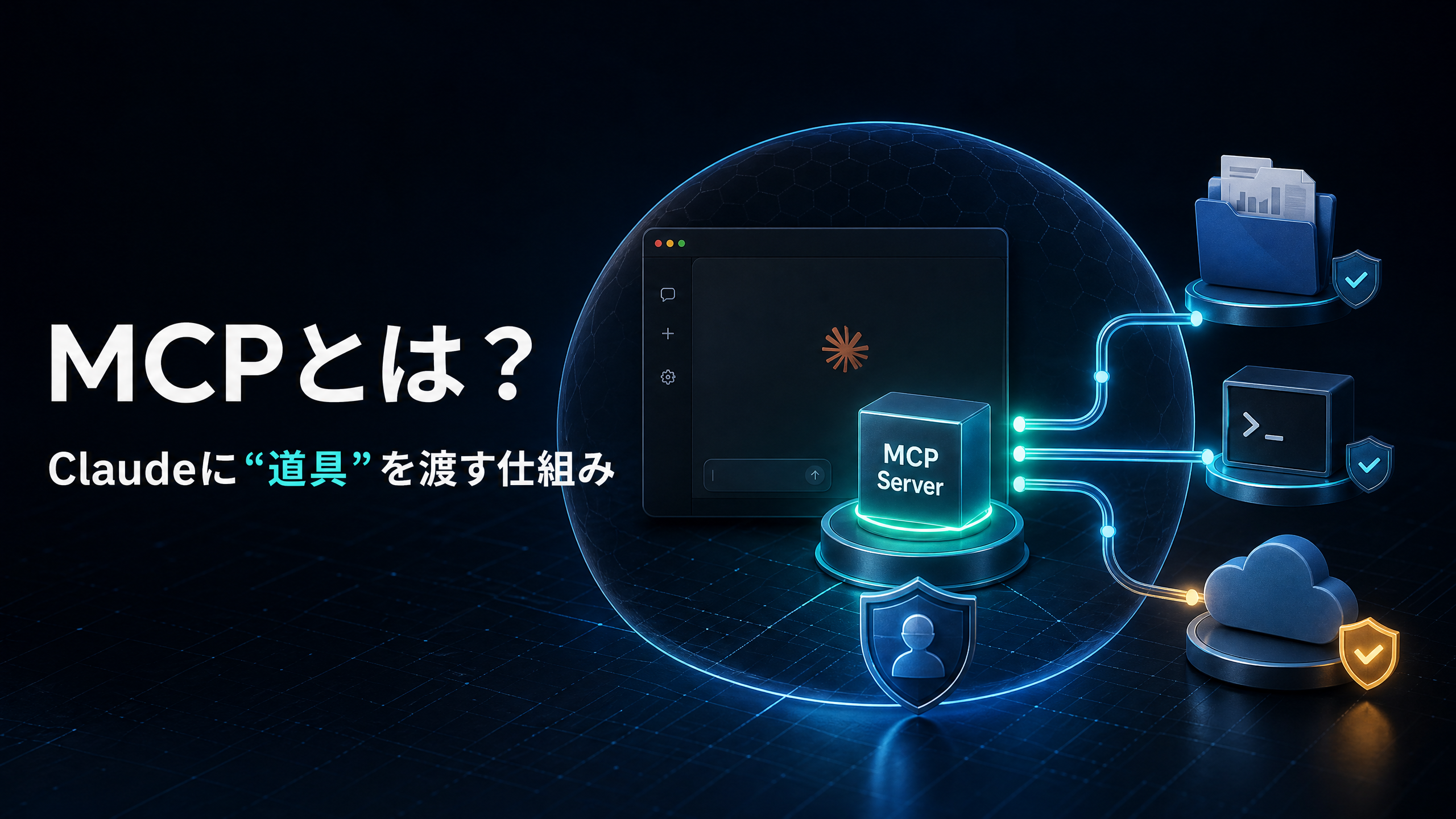 MCPとは、Claude Desktopに許可した範囲のツールを追加する仕組みを示すアイキャッチ画像